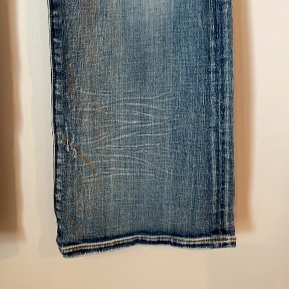 Rerock For Express Jeans SZ 8R Stretch Distressed Bootcut Design on Pockets - Picture 7 of 13